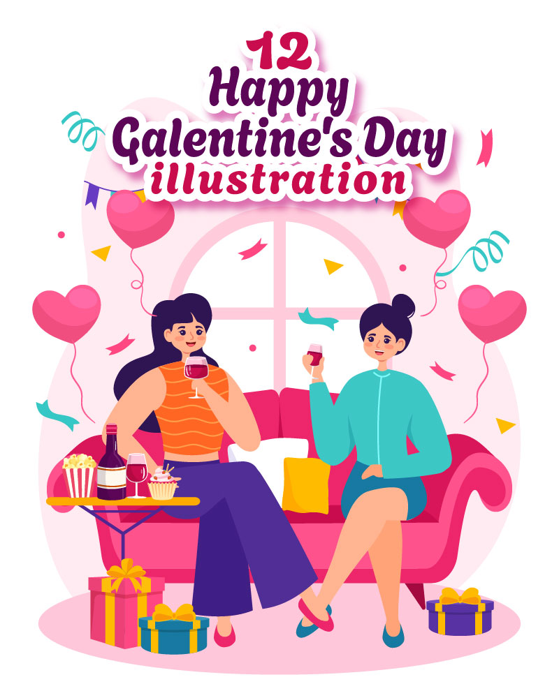 12 Happy Galentine's Day Illustration