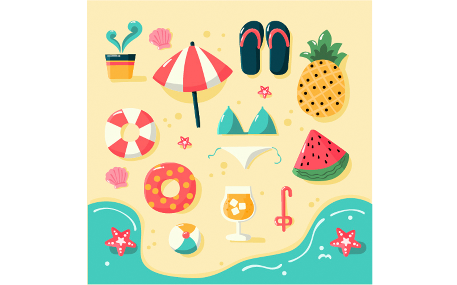 Flat Design Elements Collection Summertime Illustration