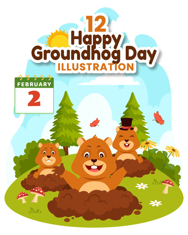 12 Happy Groundhog Day Illustration