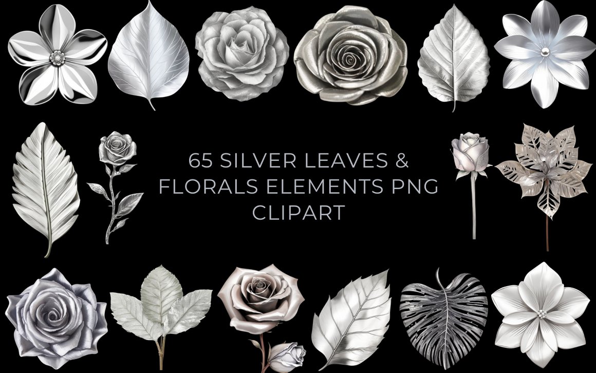 65 Silver Leaves & Florals Clipart