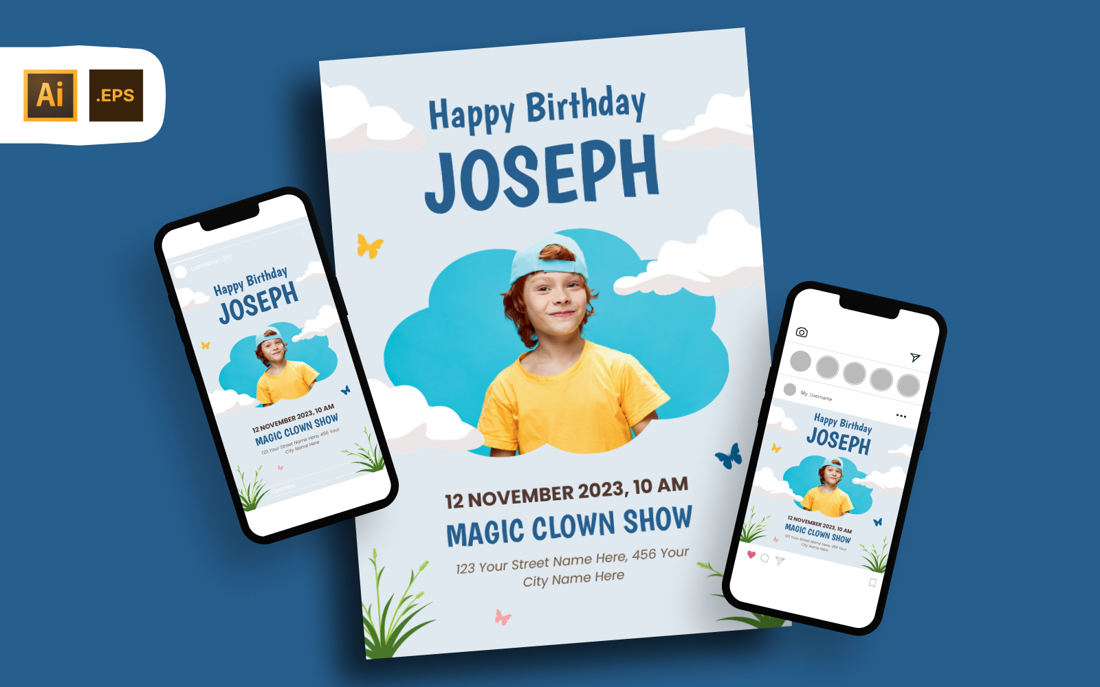 Clouds Birthday Party Invitation Flyer Template