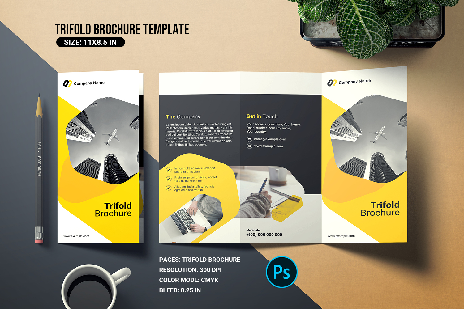 Trifold Corporate Brochure. Adobe Photoshop Template