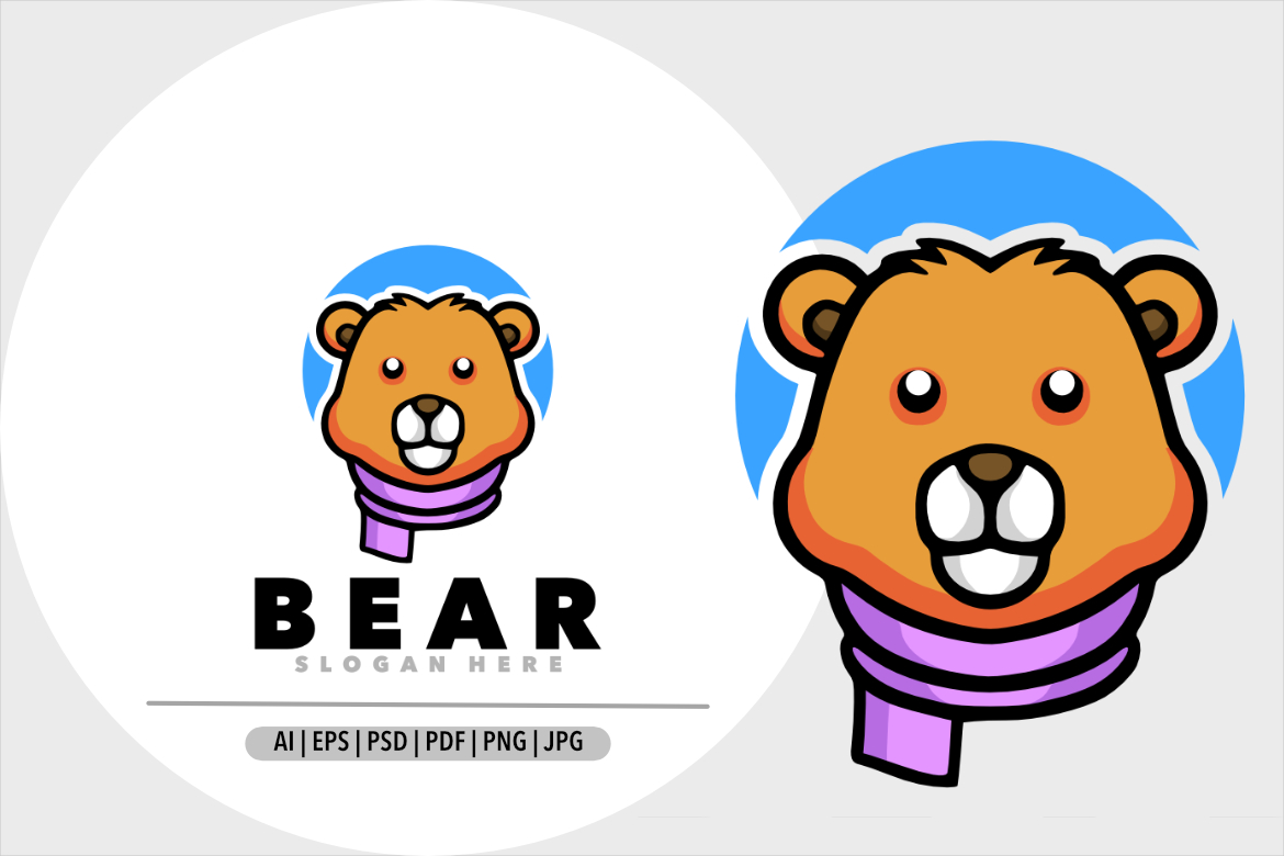 Bear head mascot cartoon logo design