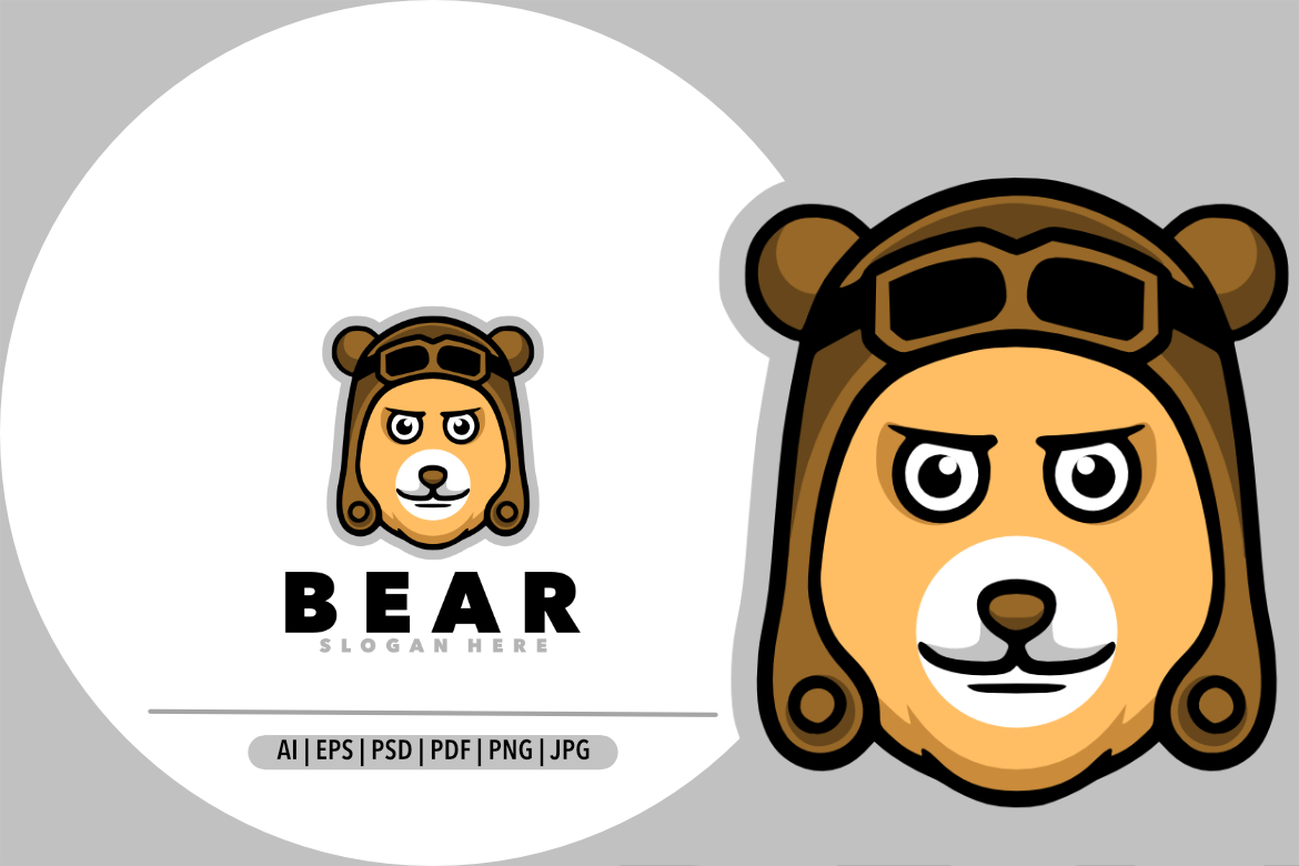 Cute bear pilot logo design illustration
