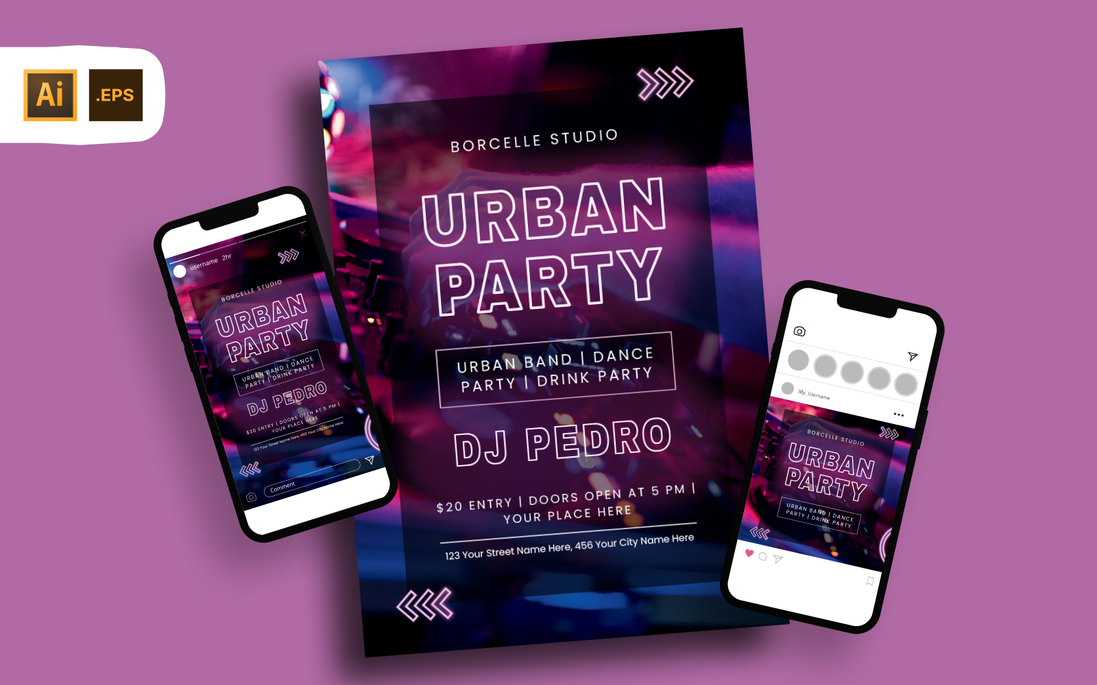 Purple Blue DJ Urban Party Flyer Template