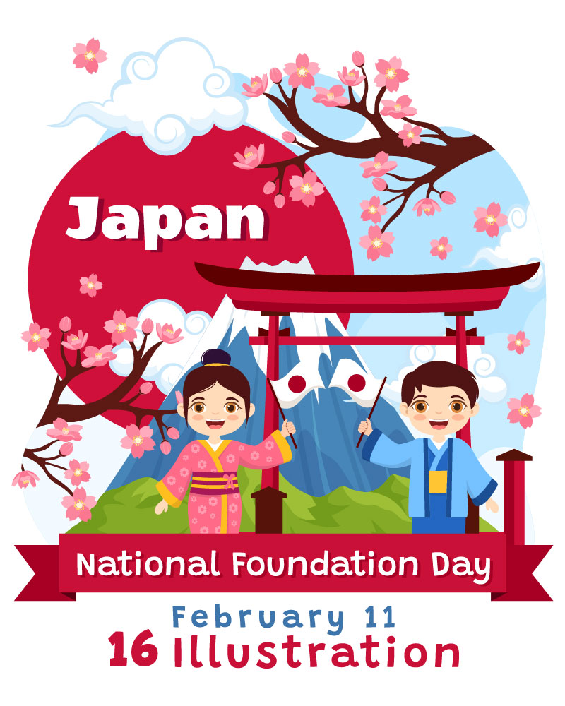 16 Japan National Foundation Day Vector Illustration