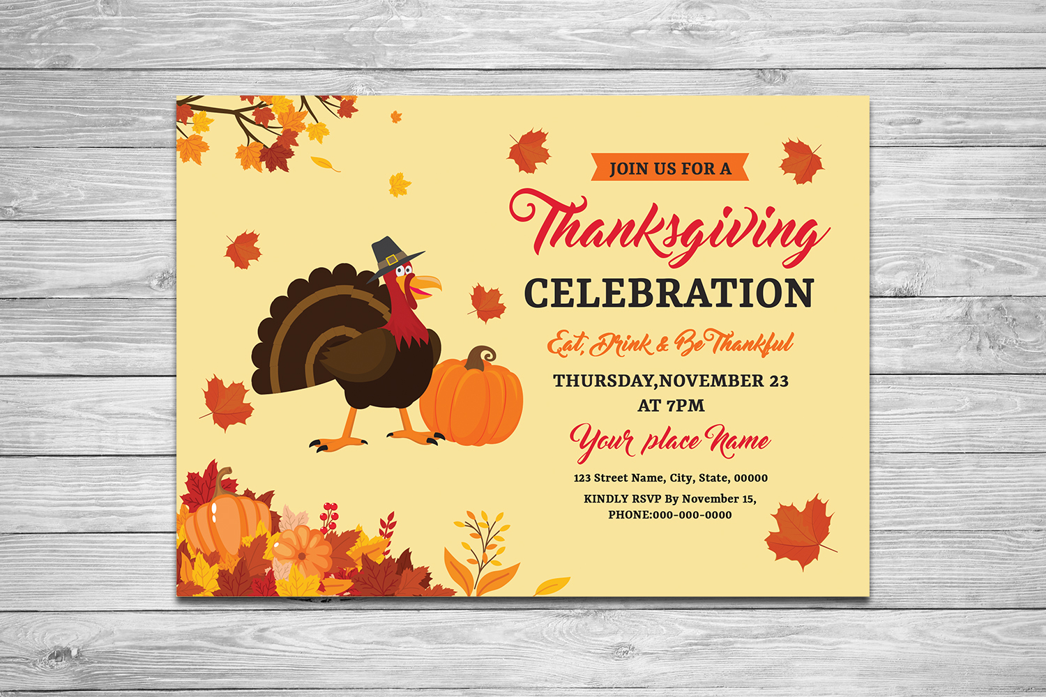 Thanksgiving Party Invitation Flyer Template.  Ms Word & Psd