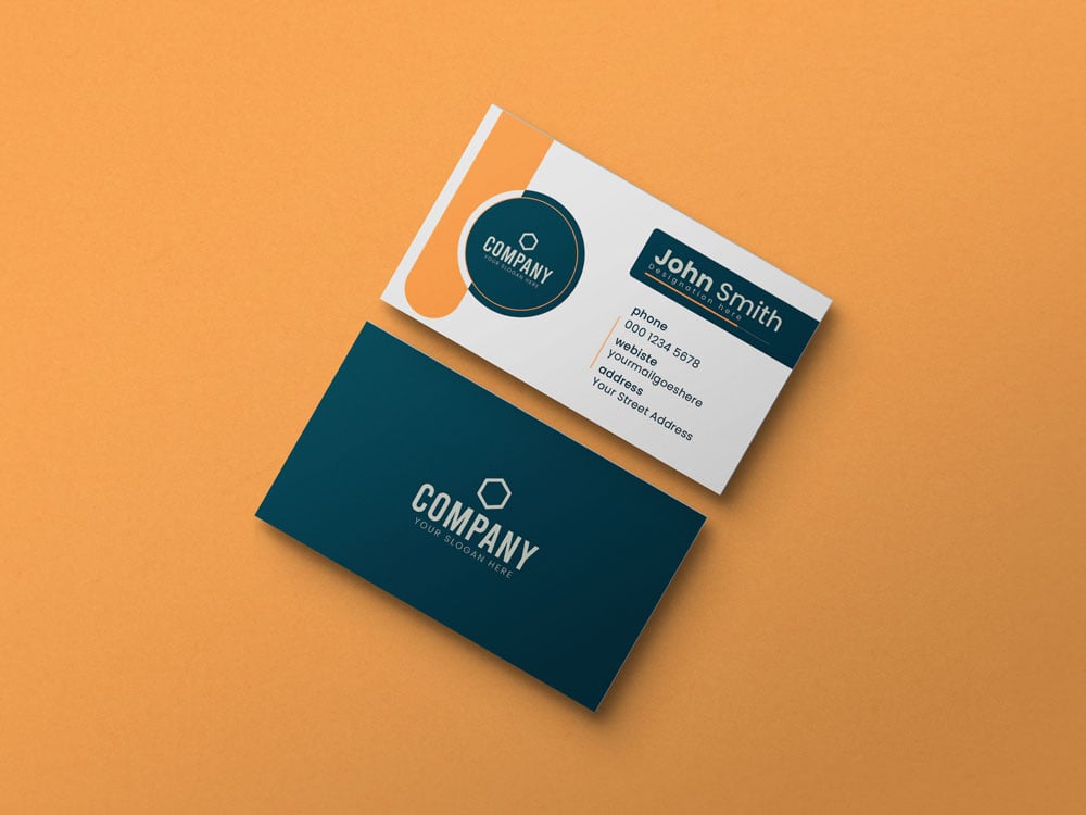 Blue and yellow minimalist business card layout