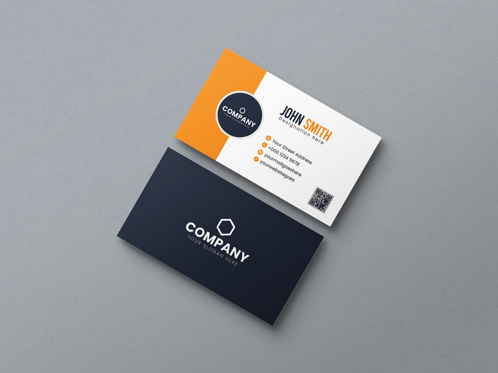 Blue and yellow business card flat design template vector