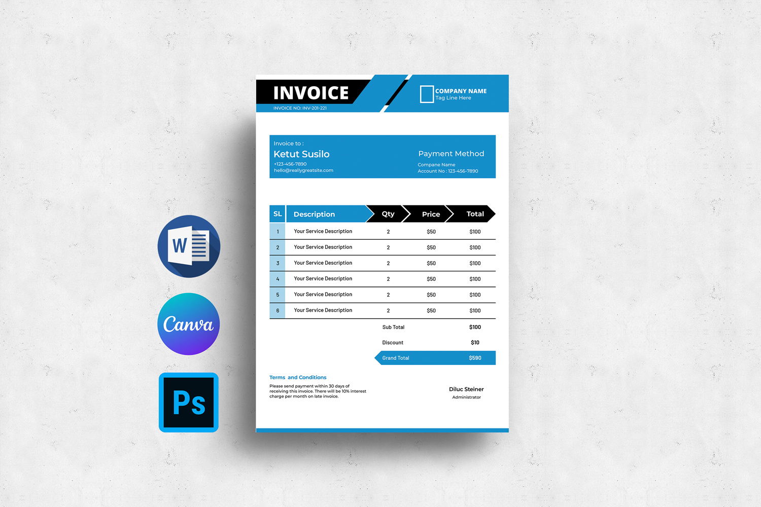 Minimal Invoice Design Template. Word, Psd and Canva