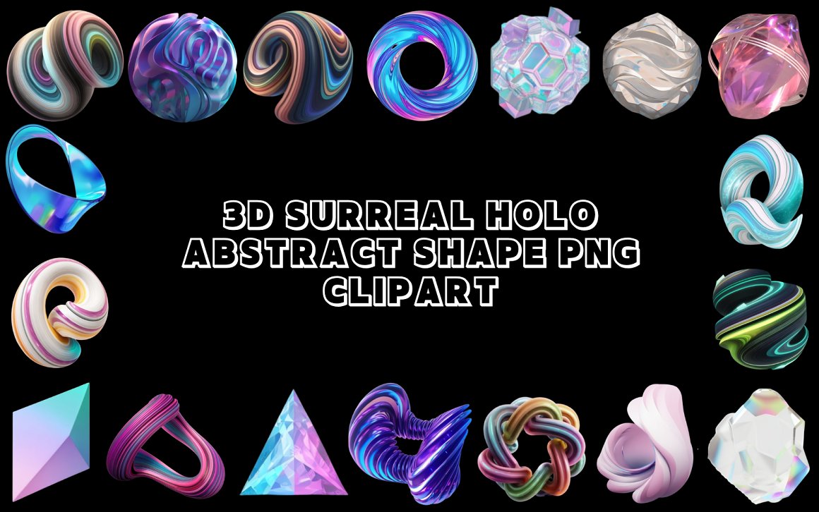 3D Surreal Holo Abstract Shape PNG Clipart