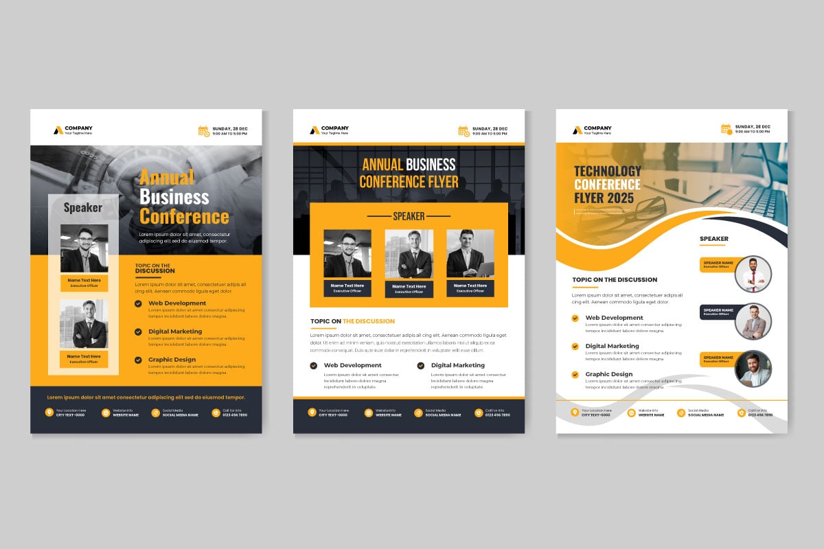 Corporate business conference a4 flyer template bundle technology conference layout