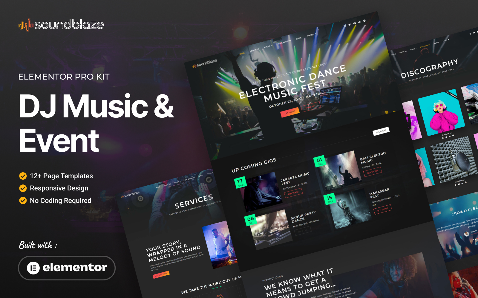 Soundblaze - DJ Music & Event Elementor Pro Template Kit