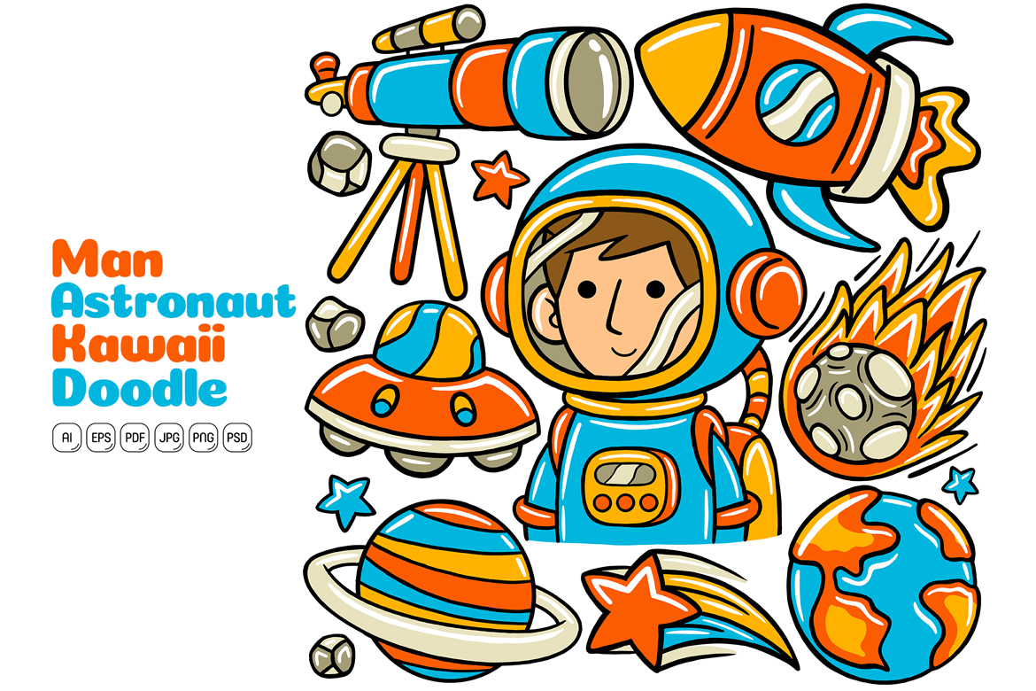 Man Astronaut Kawaii Doodle Vector Illustration