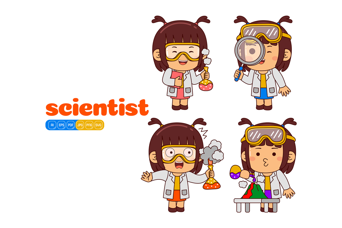 Cute Scientist Girl Vector Pack #01