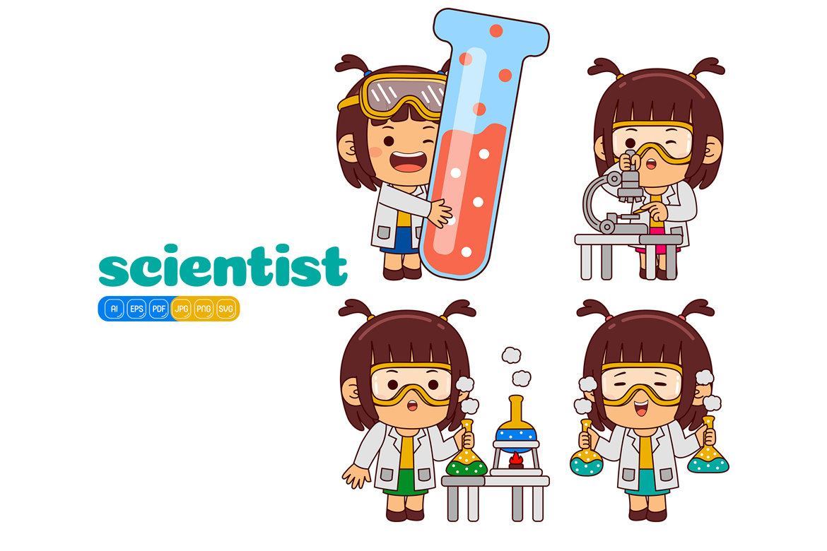 Cute Scientist Girl Vector Pack #02