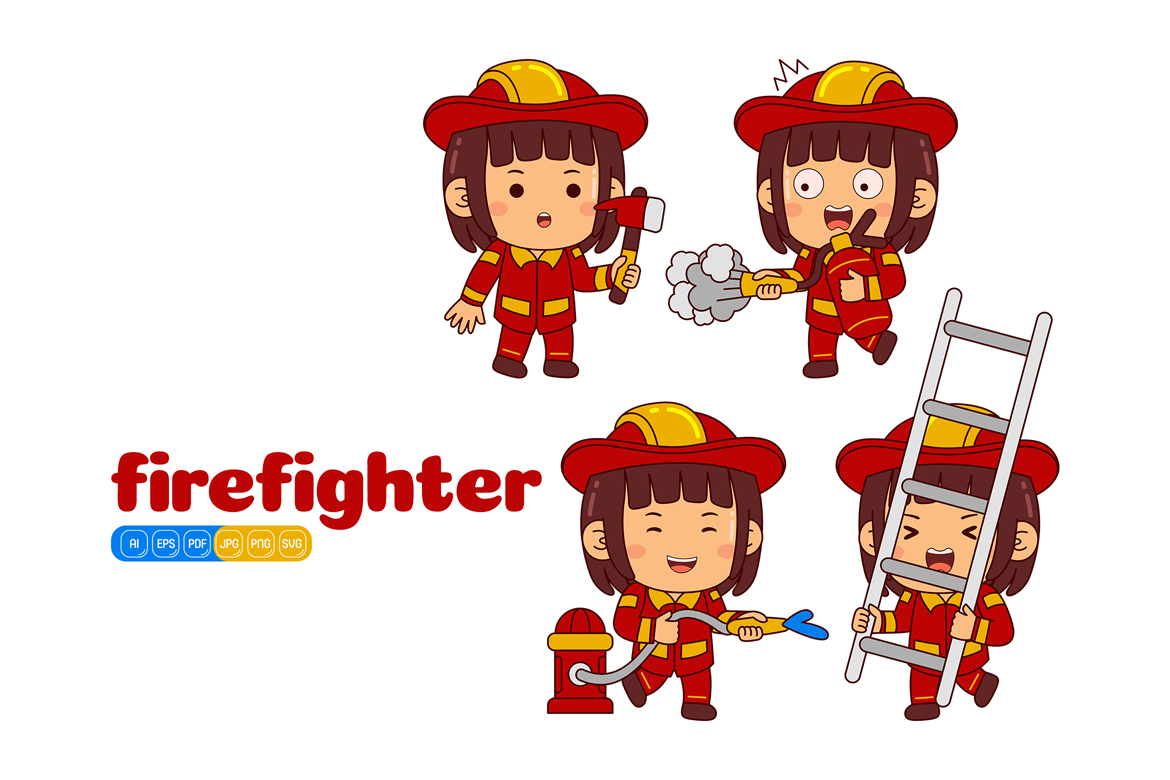 Cute Firefighter Girl Vector Pack #01