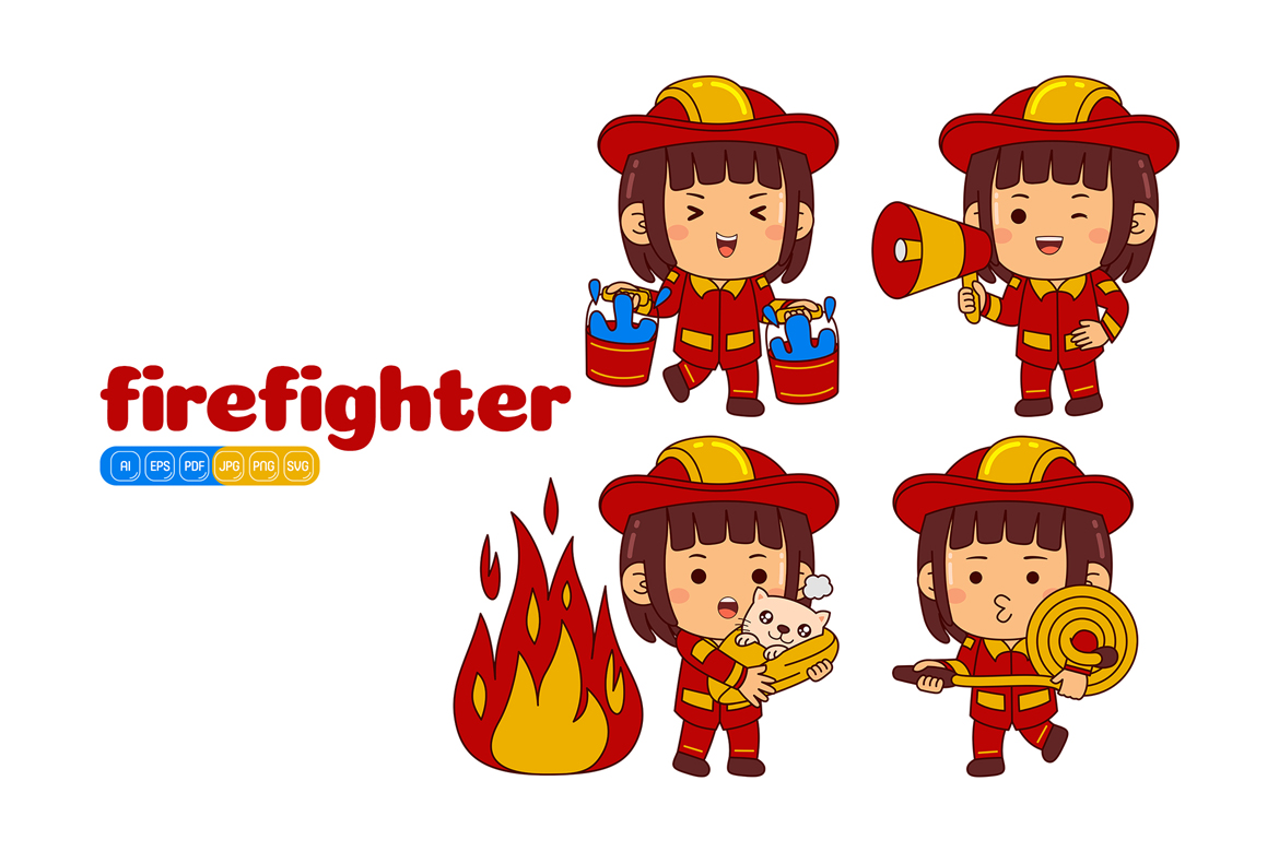 Cute Firefighter Girl Vector Pack #02