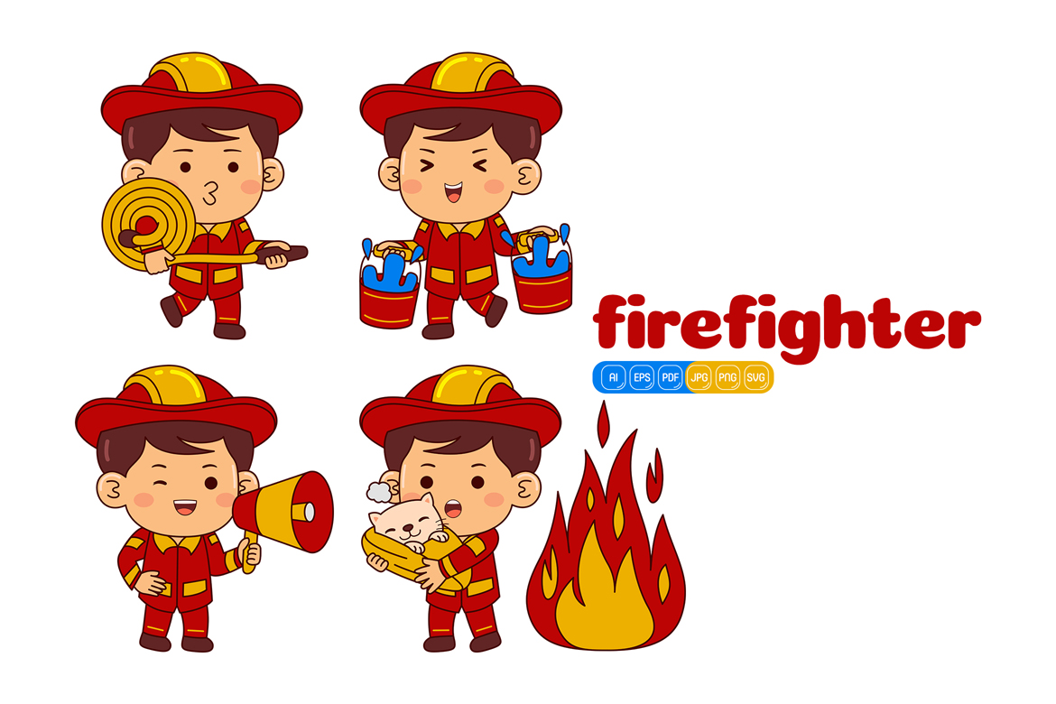 Cute Firefighter Boy Vector Pack #01