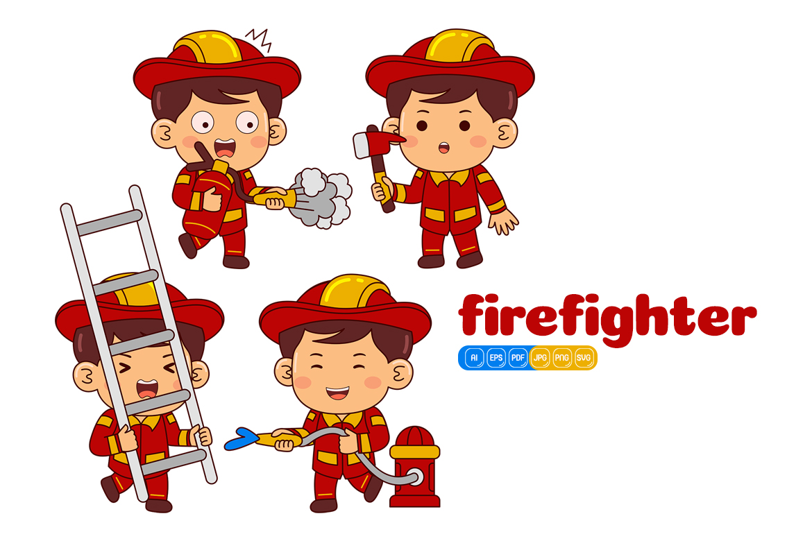 Cute Firefighter Boy Vector Pack #02