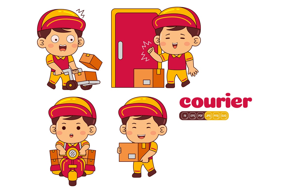 Cute Courier Boy Vector Pack #02