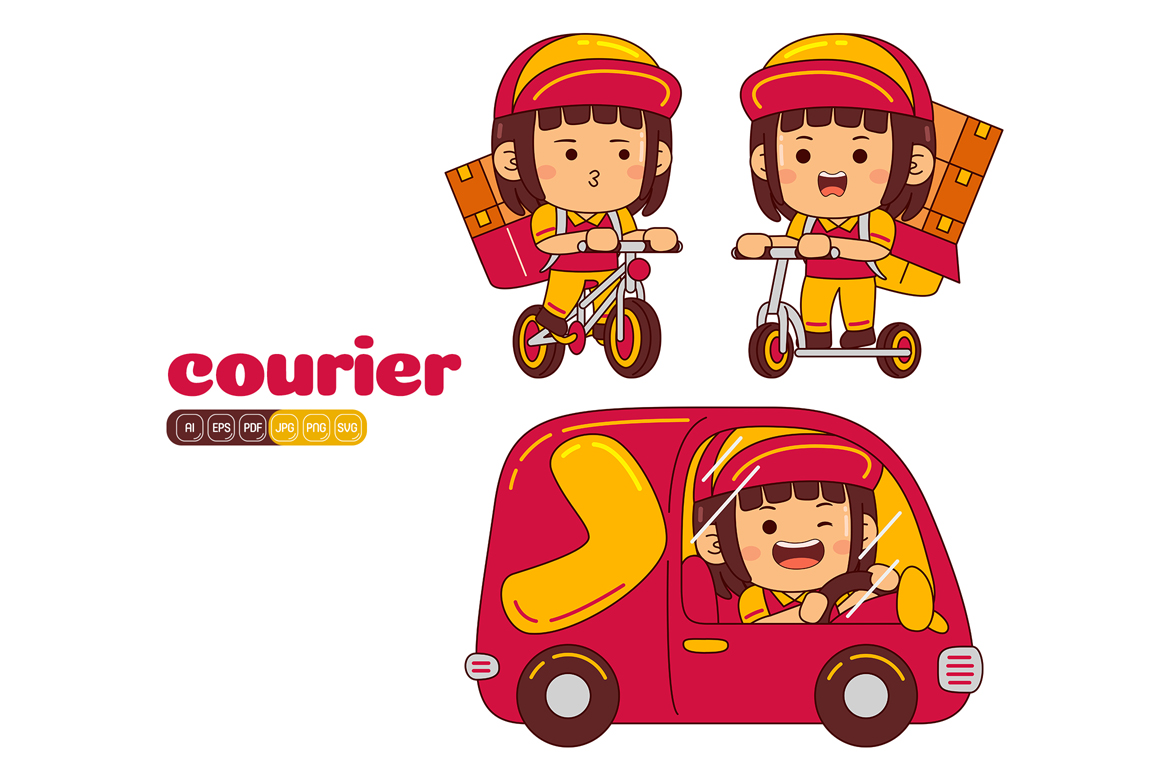 Cute Courier Girl Vector Pack #02