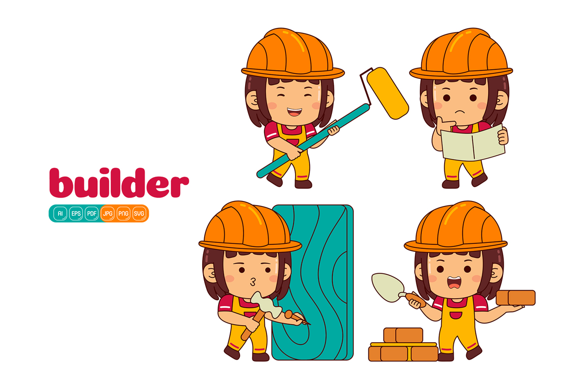 Cute Builder Girl Vector Pack #01