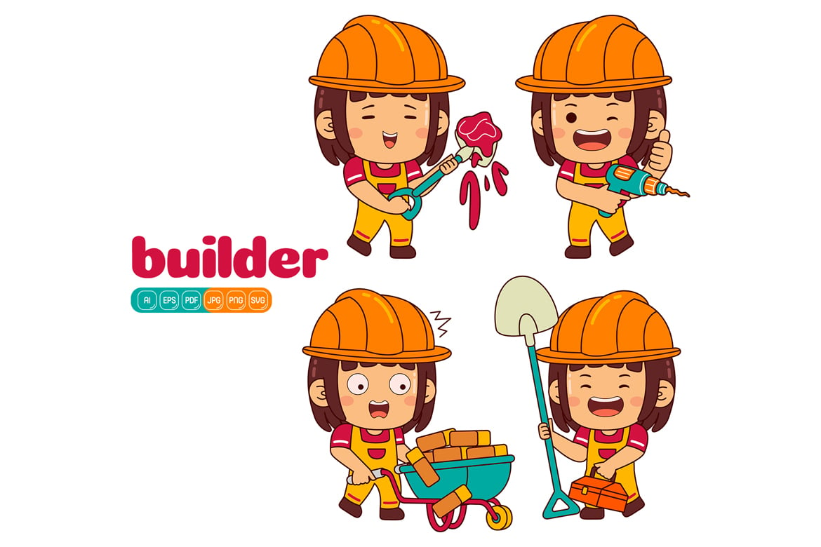 Cute Builder Girl Vector Pack #02