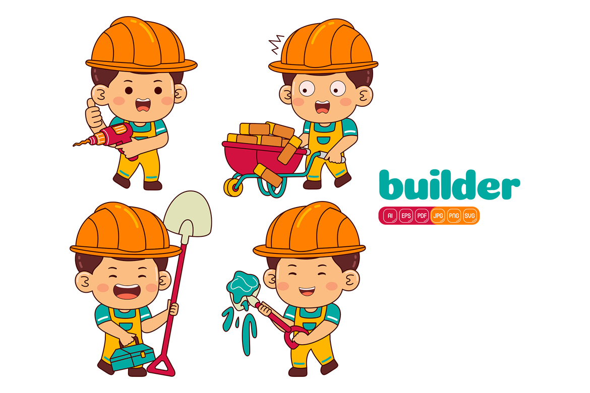 Cute Builder Boy Vector Pack #01