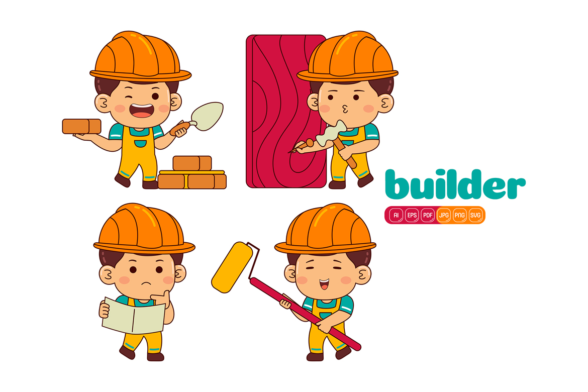 Cute Builder Boy Vector Pack #02