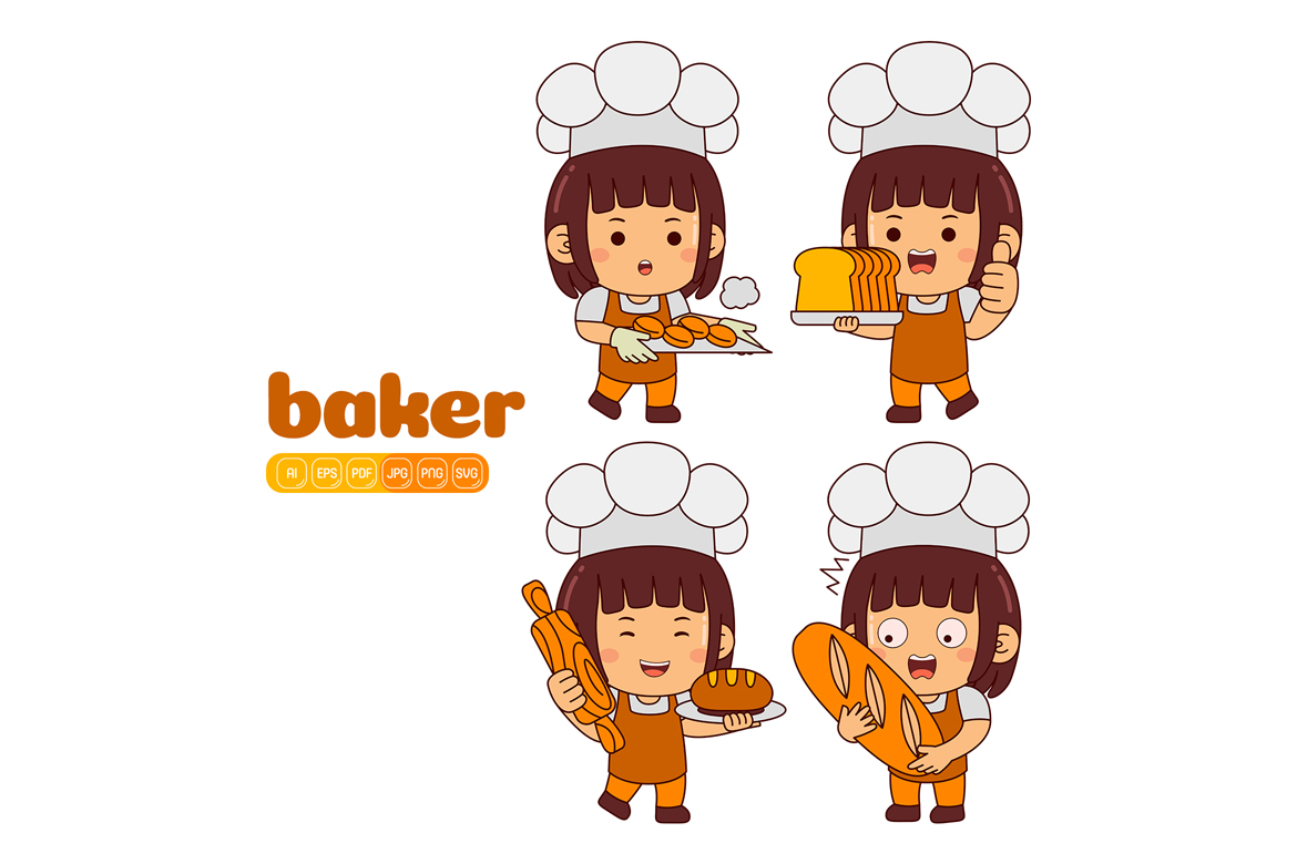 Cute Baker Girl Vector Pack #01