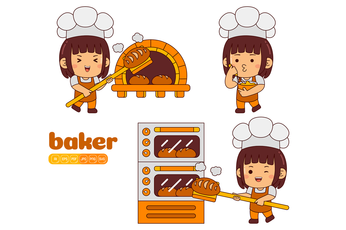 Cute Baker Girl Vector Pack #02