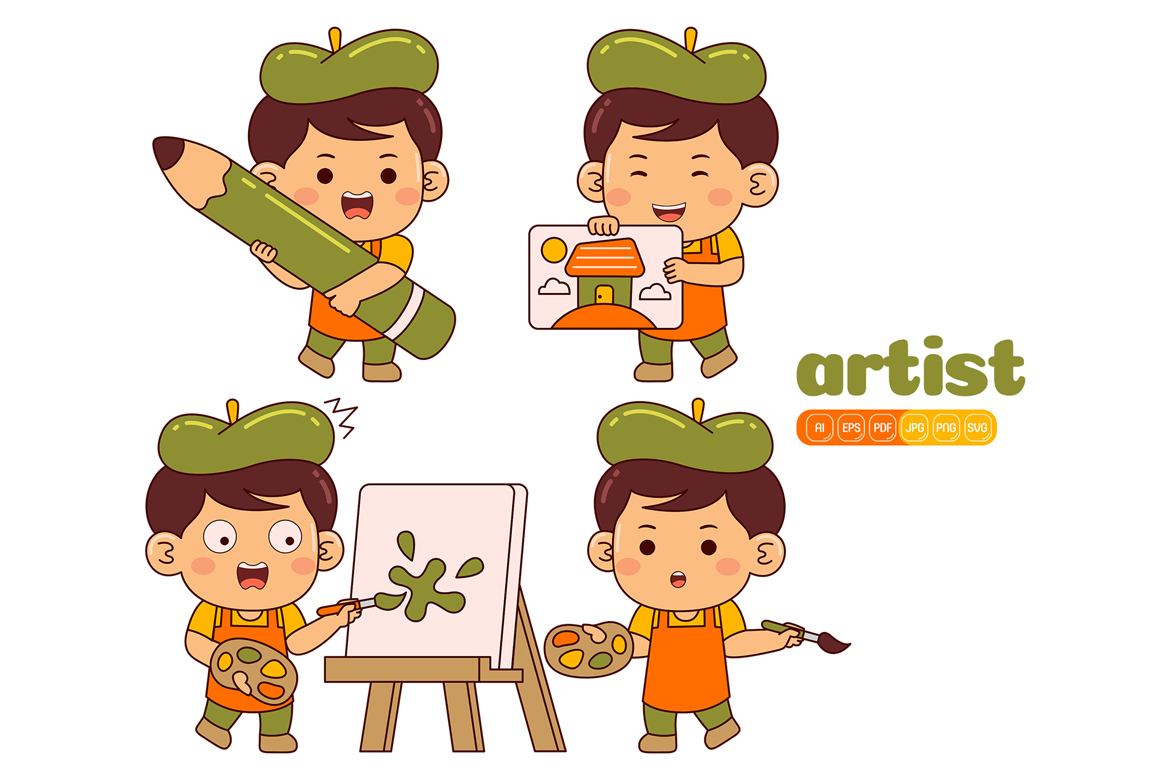 Cute Artist Boy Vector Pack #02