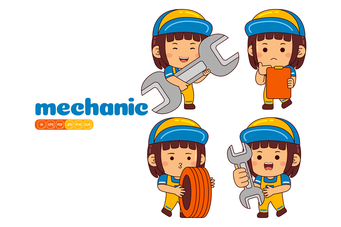 Cute Mechanic Girl Vector Pack #01