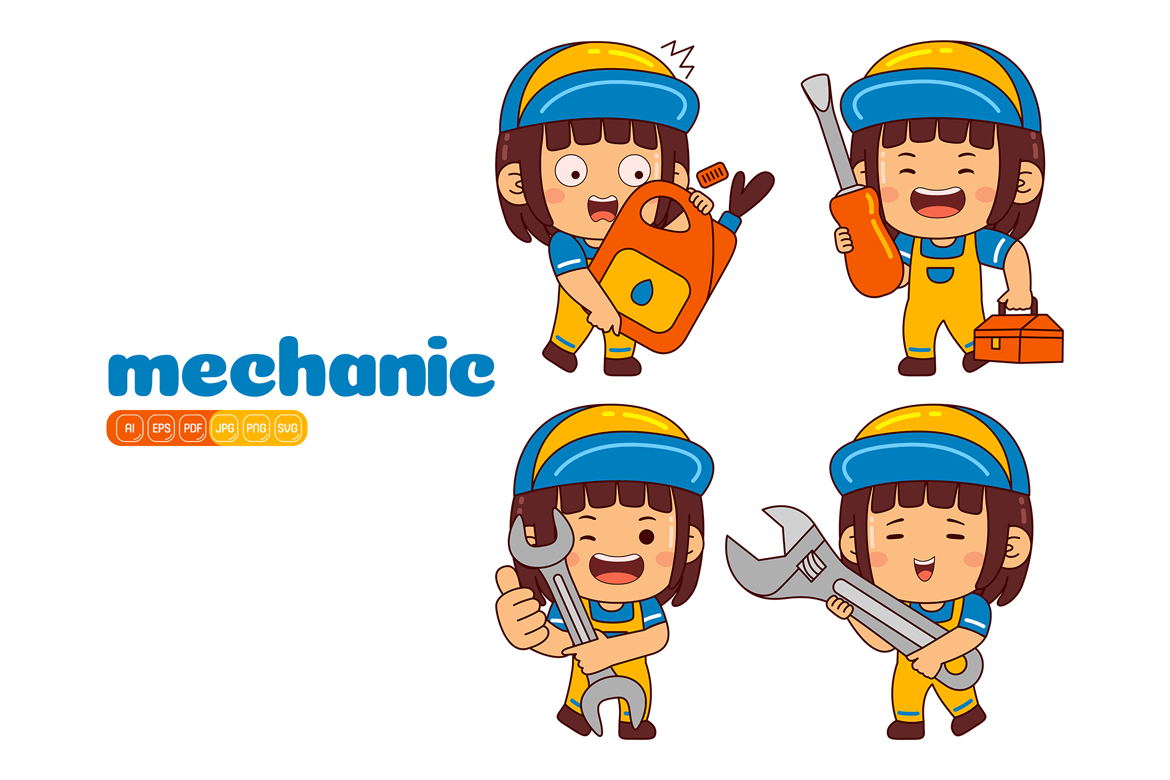 Cute Mechanic Girl Vector Pack #02