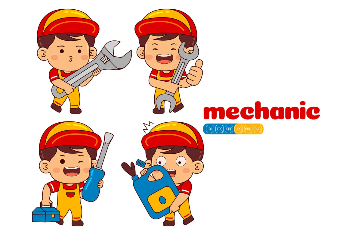 Cute Mechanic Boy Vector Pack #01