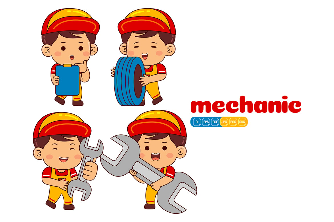 Cute Mechanic Boy Vector Pack #02