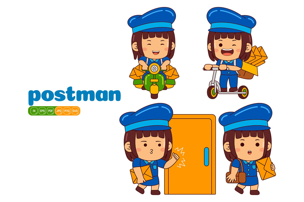 Cute Postman Girl Vector Pack #01