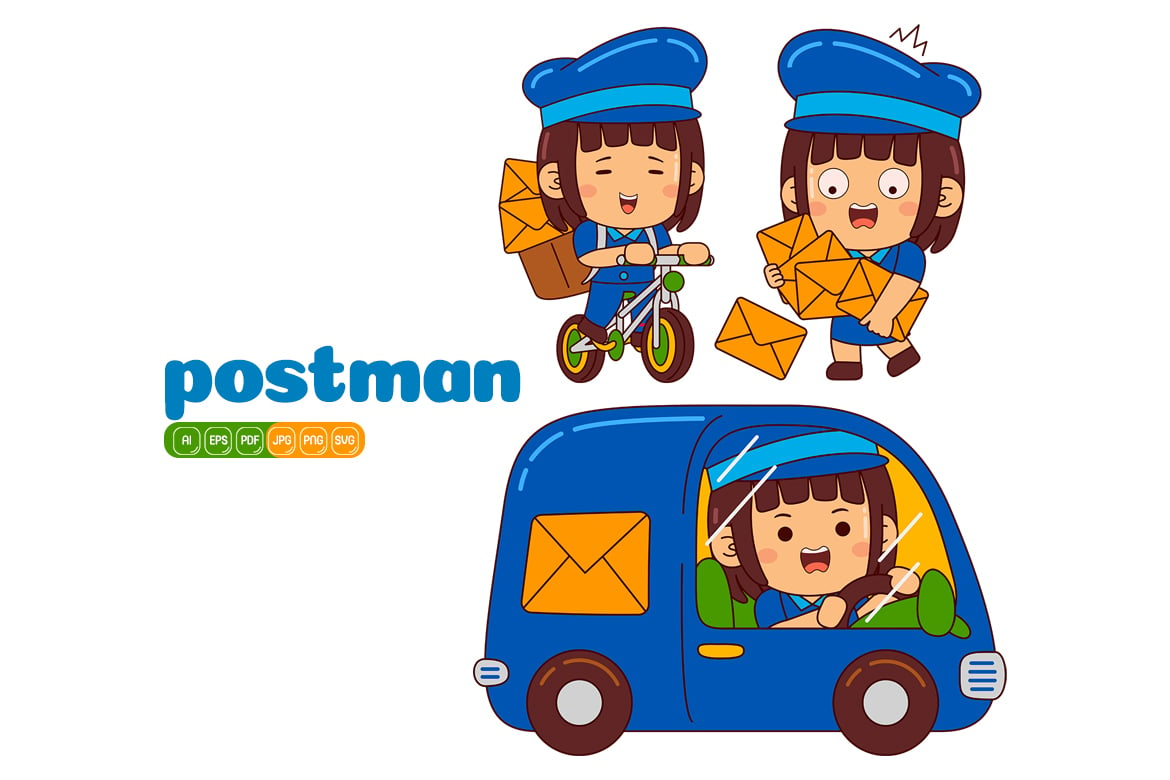 Cute Postman Girl Vector Pack #02