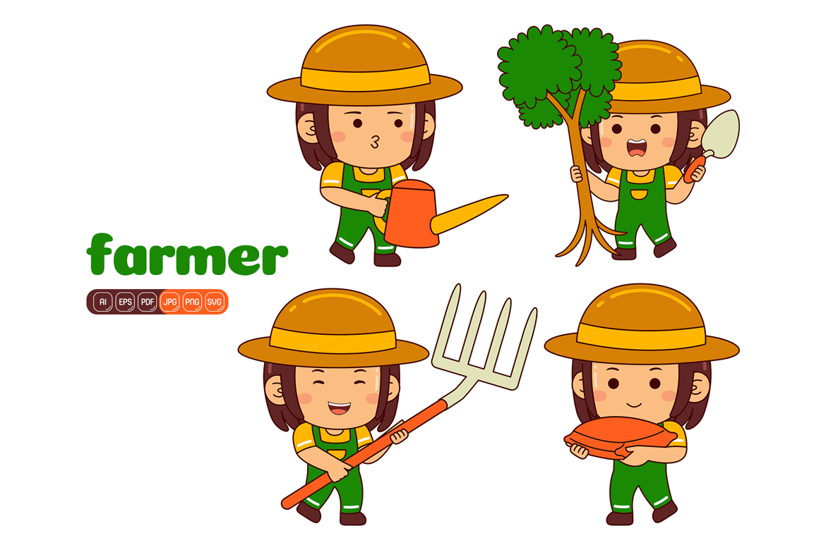 Cute Farmer Girl Vector Pack #01