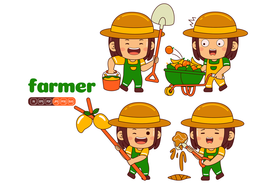 Cute Farmer Girl Vector Pack #02
