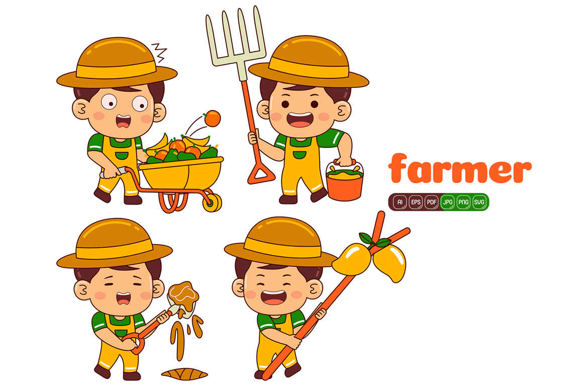 Cute Farmer Boy Vector Pack #01