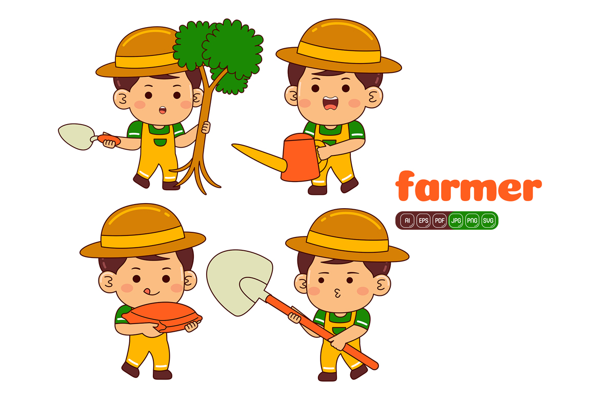 Cute Farmer Boy Vector Pack #02