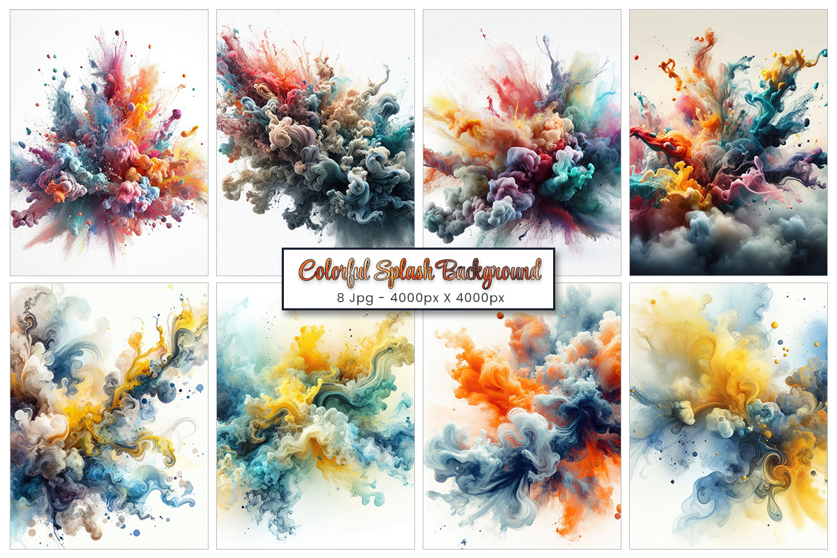 Colorful ink paint splash background, splatter brush strokes