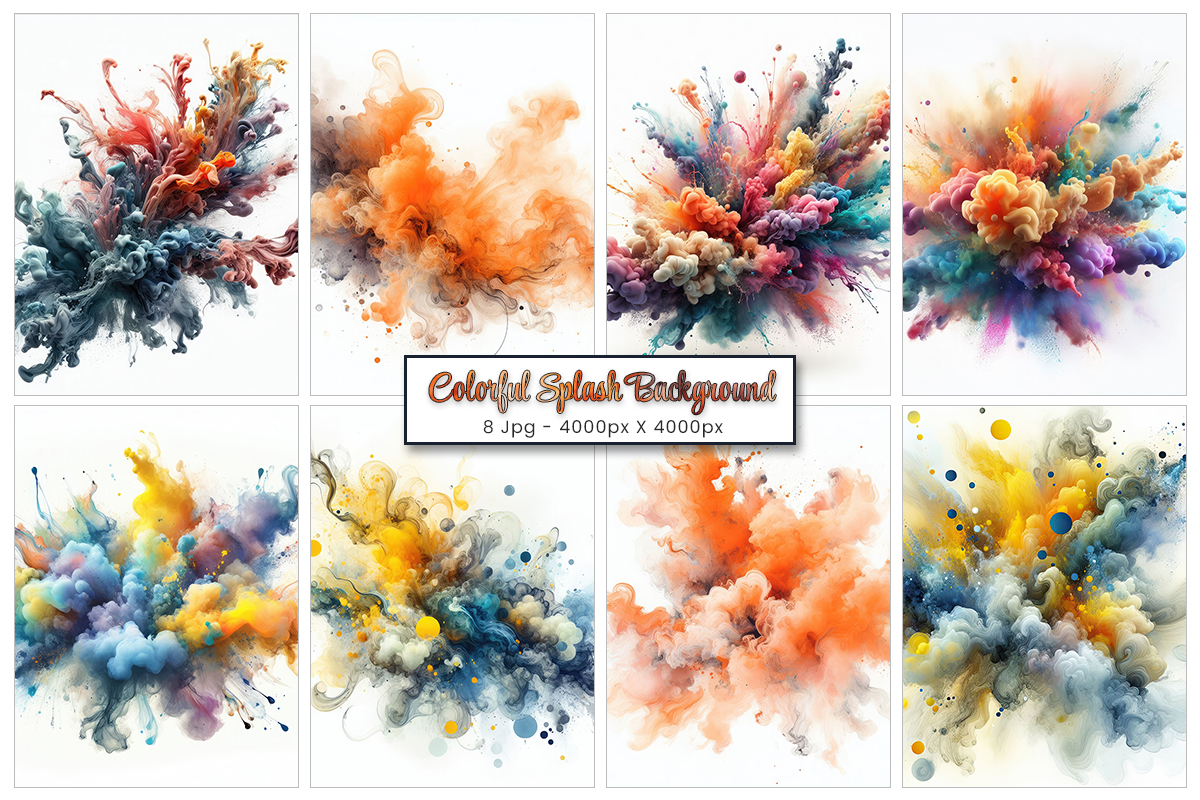 Set of Abstract explosion of colored powder colorful paint splashes