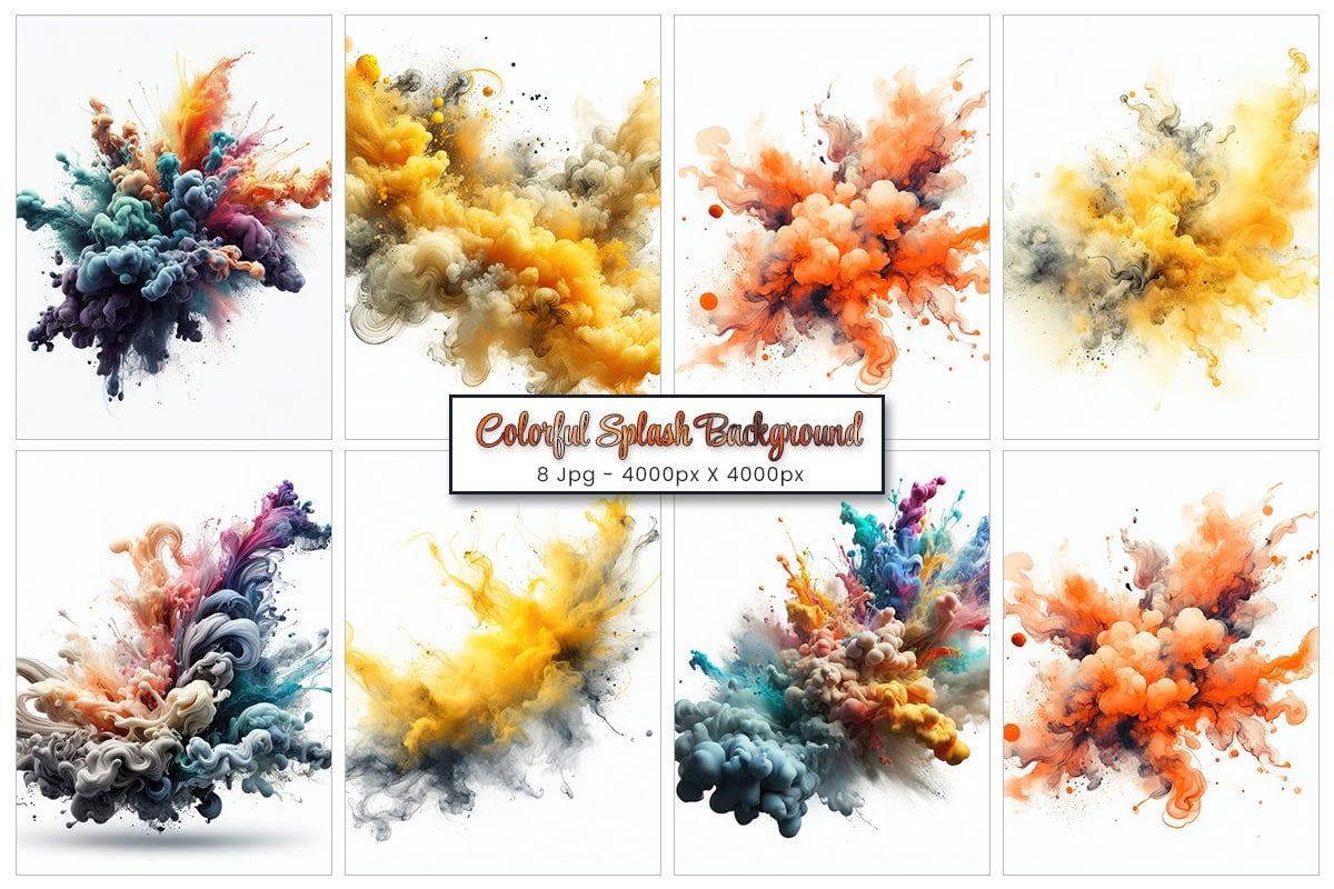 Colorful paint splashes, watercolor powder explosion