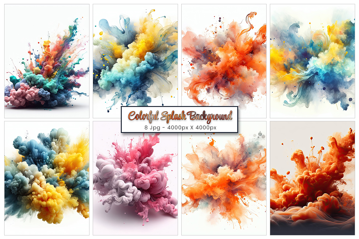 Abstract colorful ink paint splash, watercolor powder explosion, smoke paint effect background