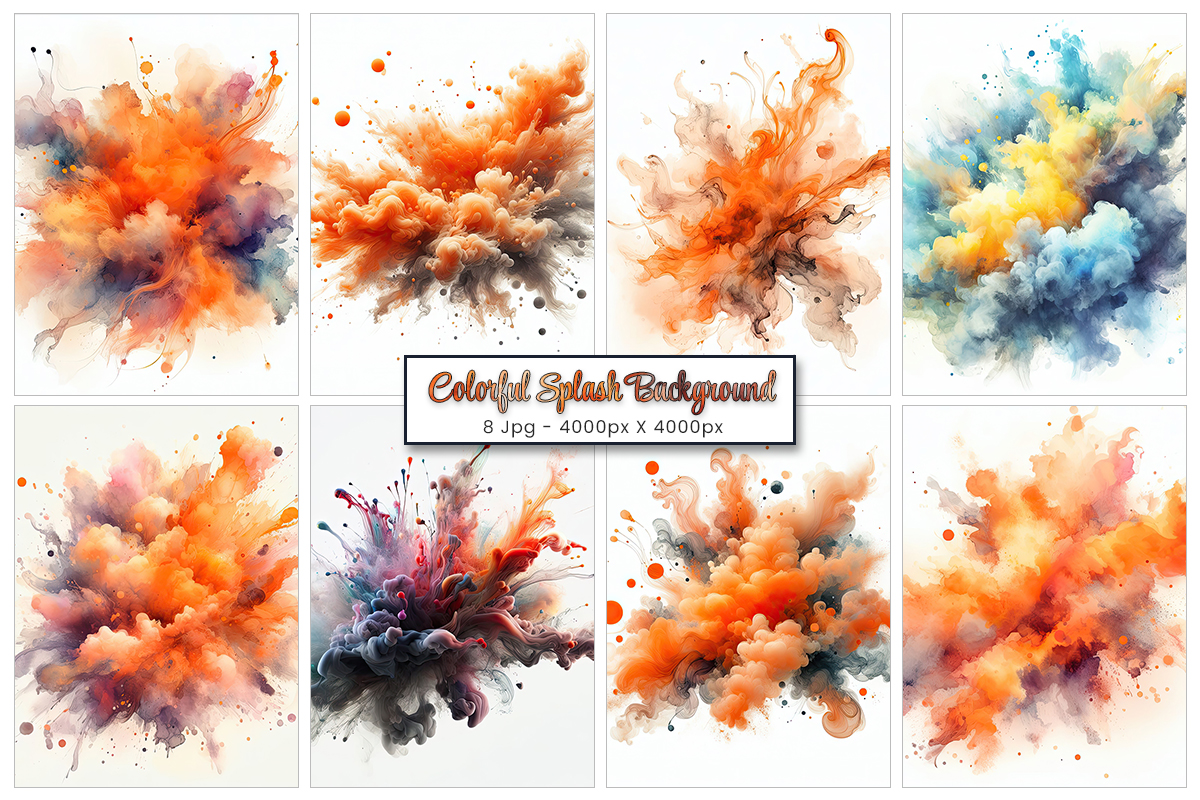 Abstract colorful ink paint splash, splatter powder explosion