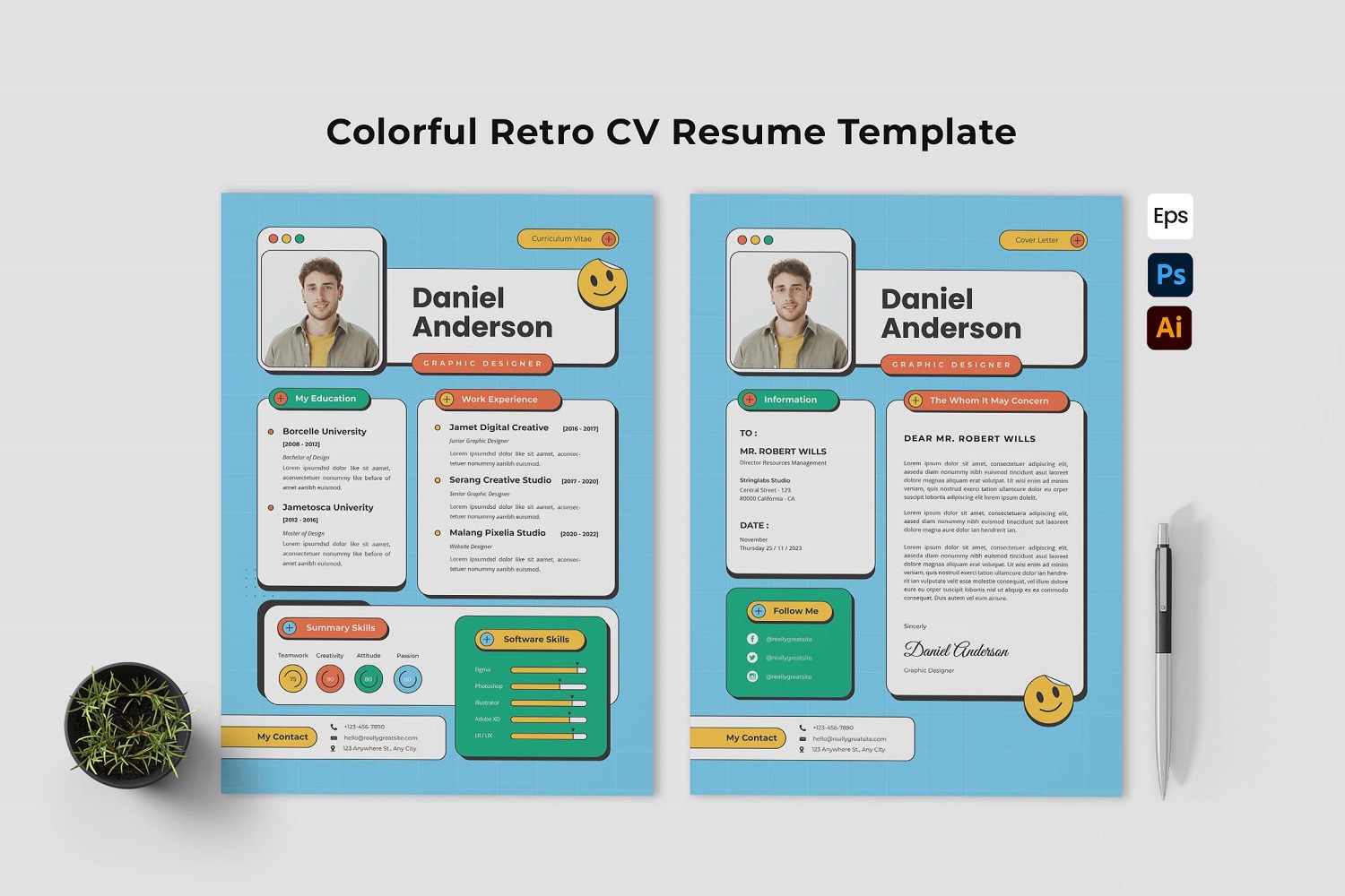 Colorful Retro CV Resume Template