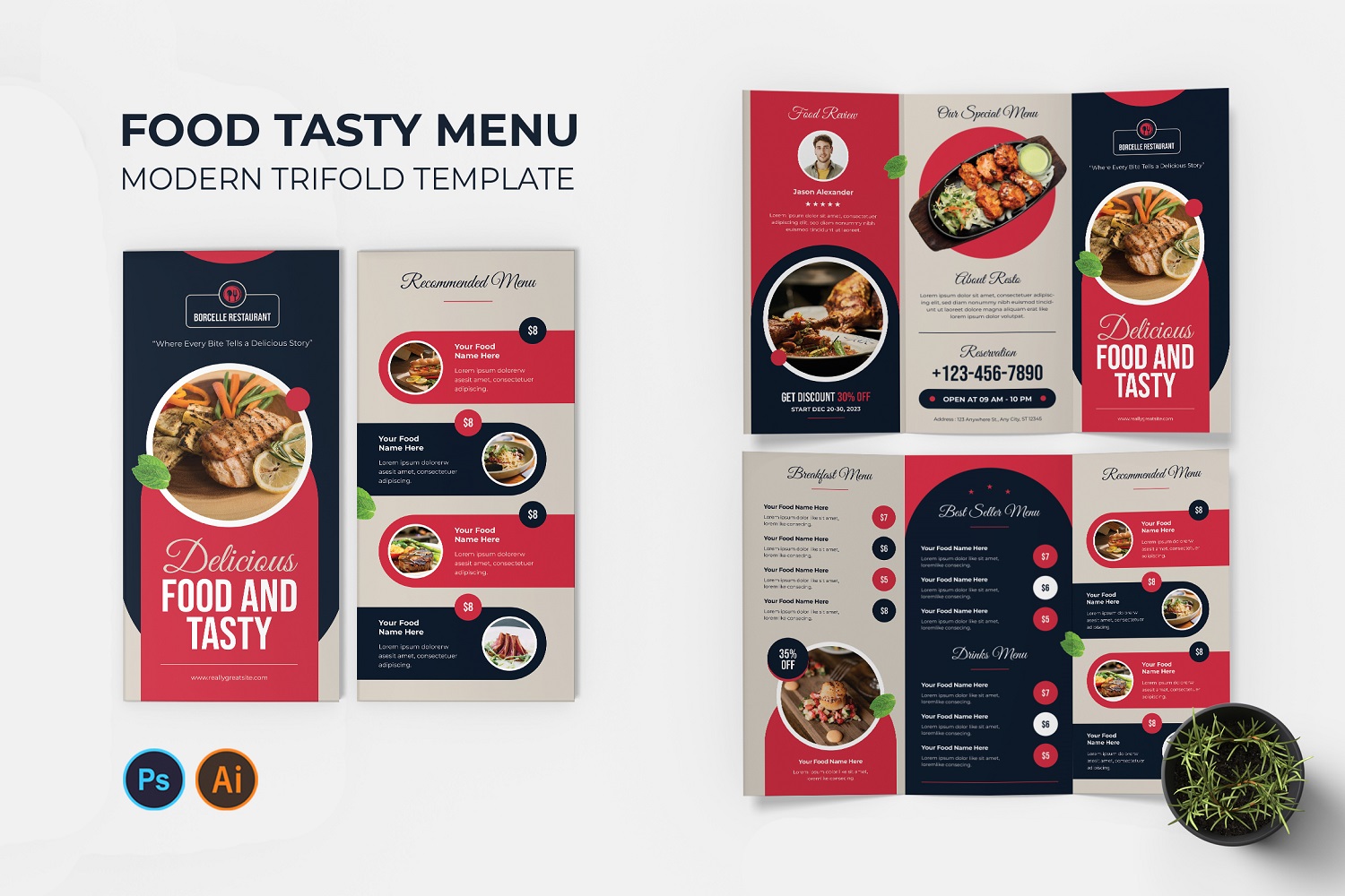 Food Tasty Menu Trifold Brochure